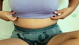 Cute Brunette Student Excites Big Natural Tits At Home