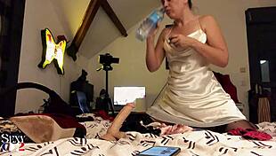 I Watch This French Amateur Slut in Clothed Sex with Leather Pants, Satin Dress, Panties, Heels, Doggy Style Blowjob and Rimming