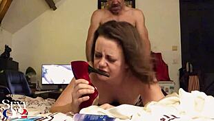 I Watch This French Amateur Slut in Clothed Sex with Leather Pants, Satin Dress, Panties, Heels, Doggy Style Blowjob and Rimming