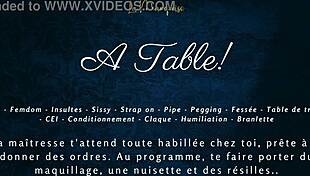 damn, milking table sissy cei with french femdom audio!