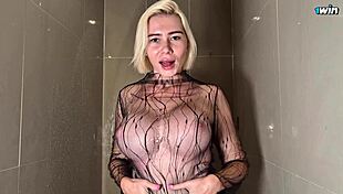 Blonde Babe Seduces in Shower with See-Through Top 😍