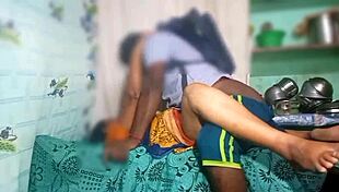 Tamil college student with long hair and her brunette teacher meet in the dorm bedroom