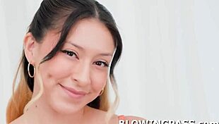 Petite Asian experiences throat fucking with monster cock in lingerie