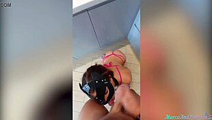 babe deepthroats cock and doggystyle in the kitchen