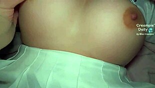 Asian girl teases tight pussy under skirt at stadium 😏