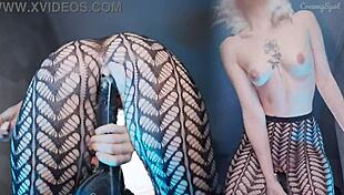 petite blonde handles bbc with fake cum creampie