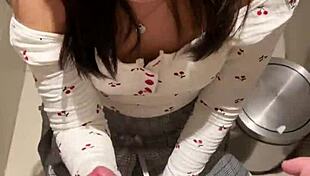 My 18-year-old Asian girlfriend sucked me off in public restroom for huge cumshot