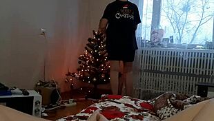 while my stepmom decorates christmas tree i masturbate my wet pussy with fingers