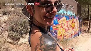 Sex on Ibiza paradise beach with facial and public stroll