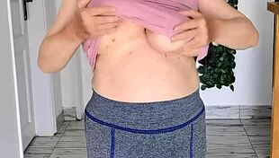 giant mature boobs swing without bra during hot striptease to music