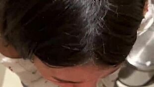 My 18-year-old Asian girlfriend sucked me off in public restroom for huge cumshot