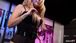 mistress and domina at femdom ffm threesome with big dick slave boy