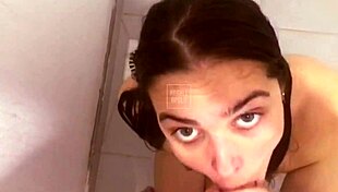 I gave a soft blowjob in the shower until covered in cum