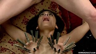 Busty lesbian bound, whipped, and banged with raw desire