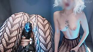 petite blonde handles bbc with fake cum creampie