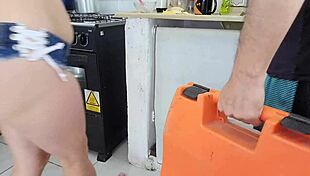 Married Housewife in Shorts Gets Plumber's Monster Cock!