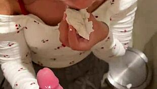 My 18-year-old Asian girlfriend sucked me off in public restroom for huge cumshot