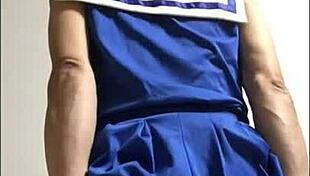 Yo, check this crossdress cheerleader working a dildo like a pro!