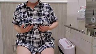 married woman masturbates in store toilet during wedding shopping