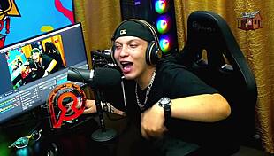 Bruna Lambertini Sits Naked On Lap In Sheer Red