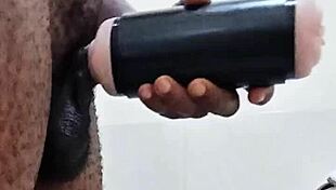 my girlfriend was out, so i grabbed toys in the bathroom for my huge cock