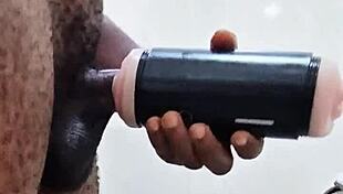 my girlfriend was out, so i grabbed toys in the bathroom for my huge cock