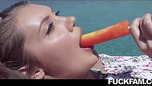 Elena Koshka, little 18+, watches her stepbrother grow big. The tension builds with every glance.