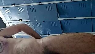 Guy jerks off in gym bathroom