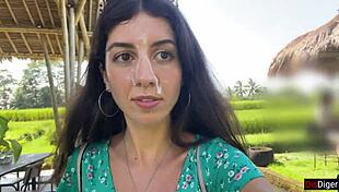 Cumwalk in Public Cafe with Sperm on Face Eating Pasta Carbonara.