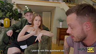 Babe gets anal assfucking while flexible pussy banging in front of military group