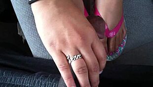 Jessica Gives Footjob and Handjob in Flip Flops for Cumshot