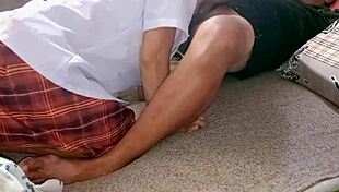 Delivery driver quickly cums inside and outside juicy pussy in dorm