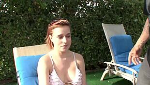 Redhead teen Sasha Casey bangs her married stepdad in outdoor creampie scene