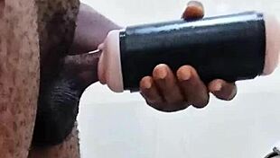 my girlfriend was out, so i grabbed toys in the bathroom for my huge cock