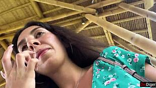 Cumwalk in Public Cafe with Sperm on Face Eating Pasta Carbonara.