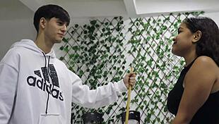 Perverted stepbrother teaches Latina stepsister pool just to bang her tight pussy