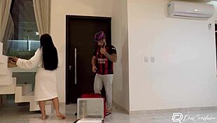 Delivery Guy Delivers And Fucks Hot Brunette Alone!