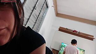 The housewife welcomes the technician and seduces him while her husband is out