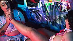 bbw lesbian duo indulges in foot worship and steamy pussy eating with raw passion