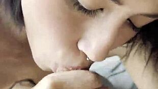 old girlfriend blows roommate's huge cock while cuckold watches and swallows cum