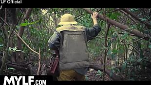 First-time pussy play leads to a wet creampie in tight shaved hole