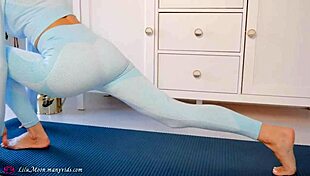 Fitness babe stretches holes with big dildo after intense gym session