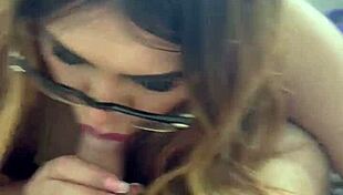 The beautiful latina amateur enjoys sucking cock with natural tits on display