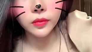 white-haired asian girl chats on bigo live with big tits