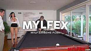 The bombastic secretary feels so excited playing billiard with her bosses before the deepthroat and double penetration