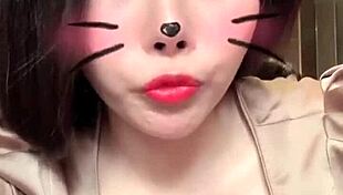 white-haired asian girl chats on bigo live with big tits