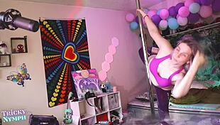 Cute nymph feels horny as she strip teases and twerks on webcam.