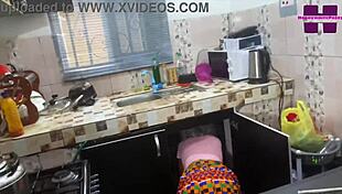 Ebony maid rides huge dick for pay!