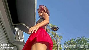 Hairy Pussy and Legs Flashed Upskirt in Public Street