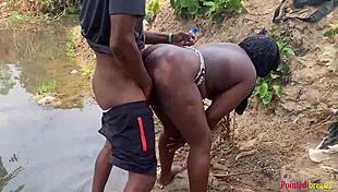 Outdoor Stroll Turns Wild with Babe Getting Nailed in River Yard